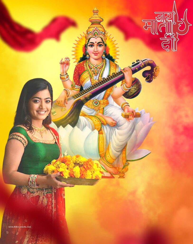 Saraswati puja hd editing background with girl 2022 for Basant panchami picsart editing