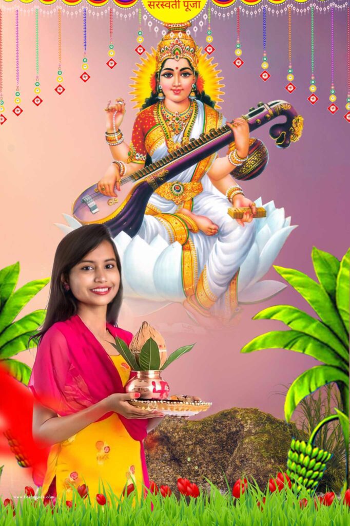 Happy saraswati puja 2022 editing cb background 2022 with girl for poster banner editing
