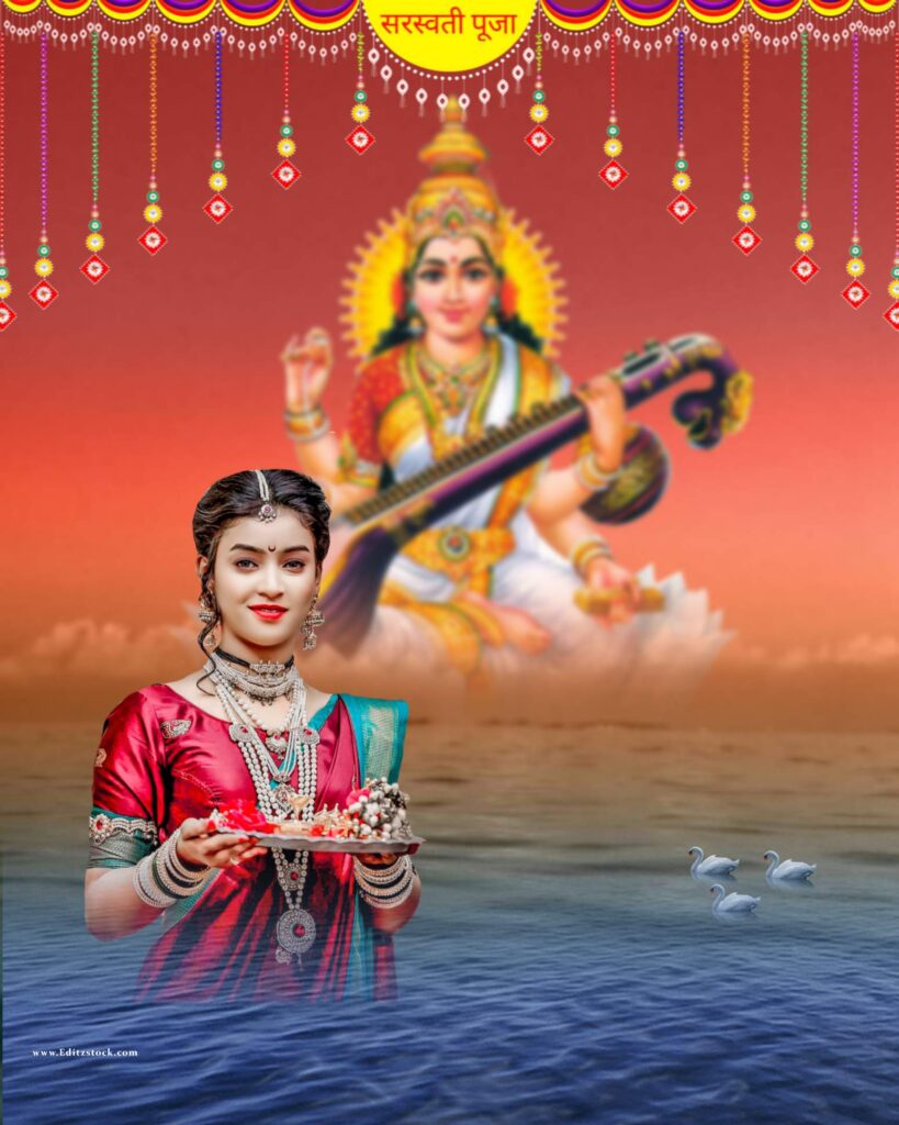 Happy Saraswati puja hd cb background with girl for cb picsart banner poster images